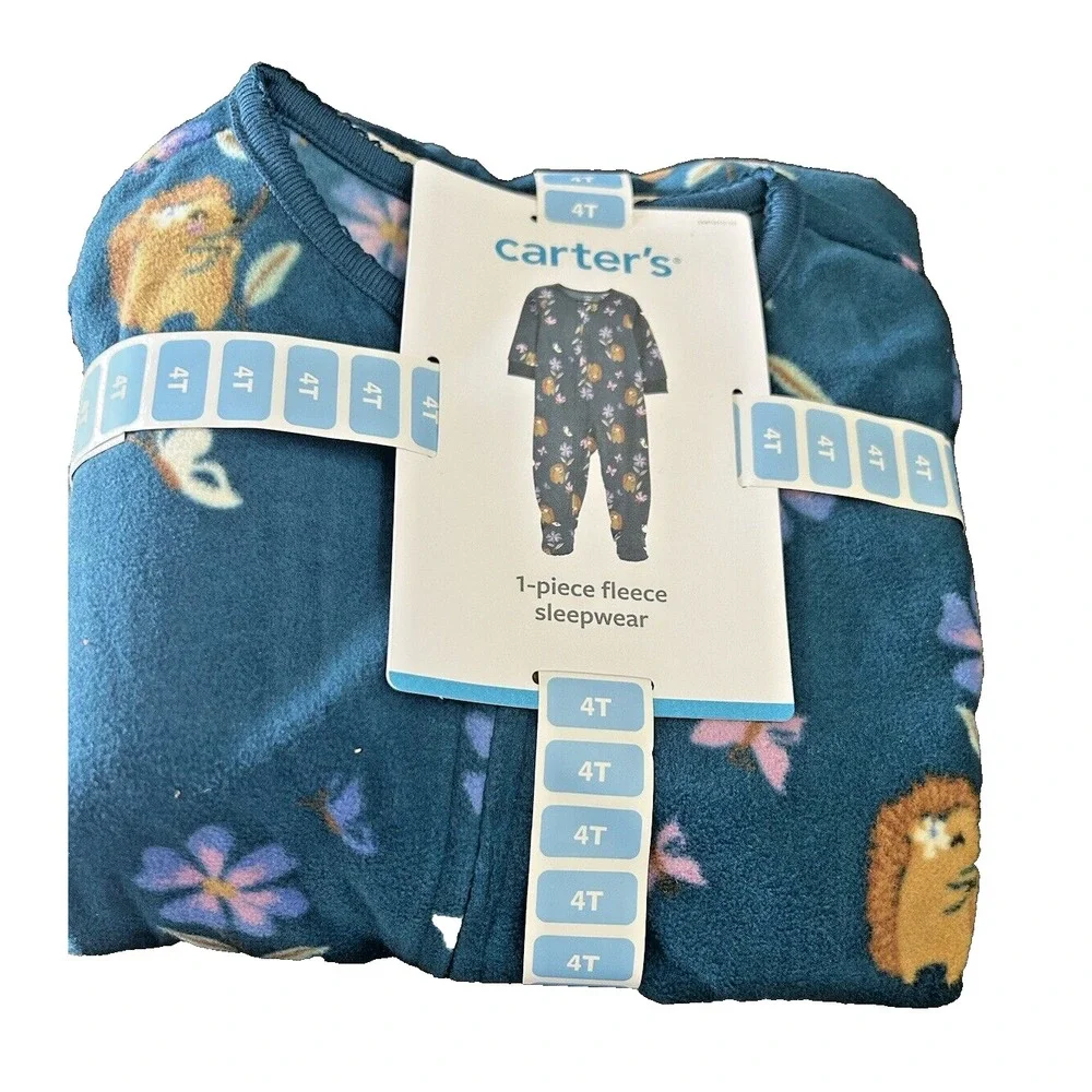Carters Toddler Girls Long Sleeve Fleece Zip Footie Sleepwear 4T Teal Floral BxB